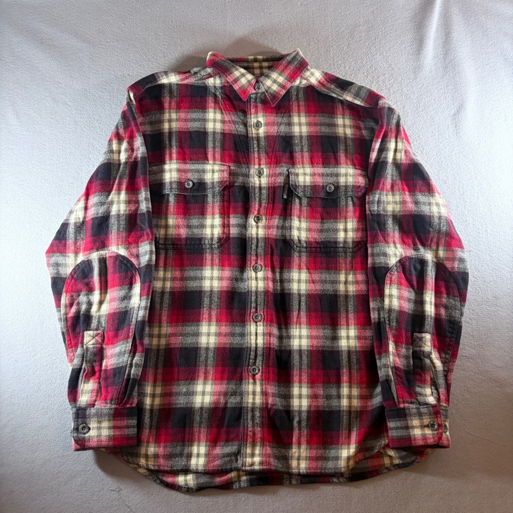 Woolrich Mens Large Red Black Plaid Flannel Button Down Shirt 6265 Cotton